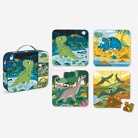 Quebra-Cabeça Progressivo Dinossauros Infantil 4, 9, 12 e 16 Peças Educativo Janod
