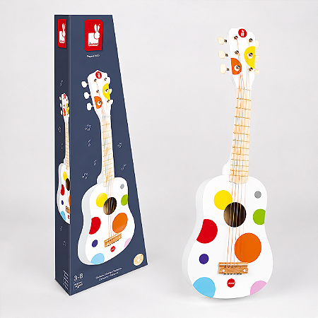 Meu Primeiro Violão Infantil Branco Confetti Janod Instrumento Musical de Madeira