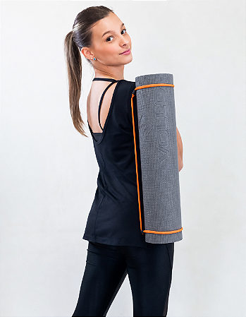 Tapete Yoga Pilates Cinza 4mm PVC Antiderrapante Com Alça Transporte VP1038 Vollo Sports