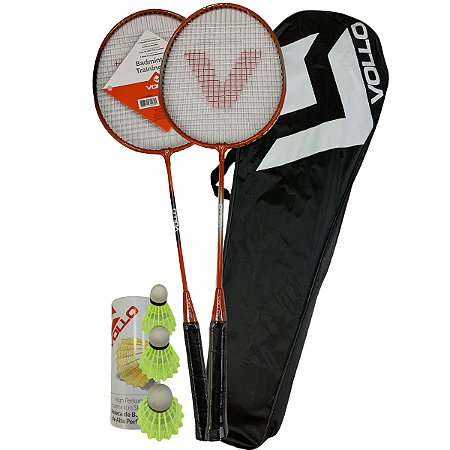 Kit Badminton Vollo VB002 2 Raquetes 3 Petecas de Nylon e Raqueteira