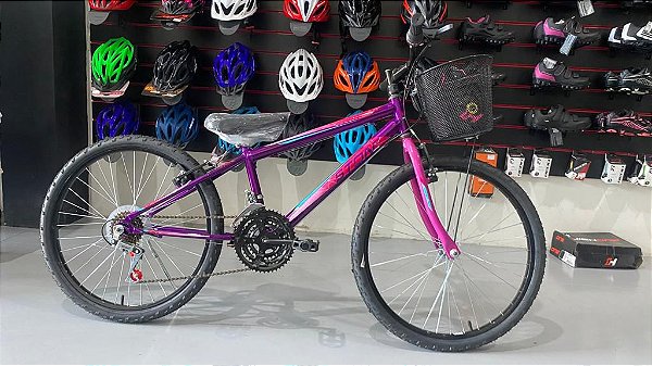 BICICLETA  ARO 24 STONE BIKE TEEN 18V C/CESTA VIOLETA