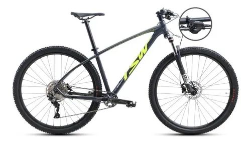 BICICLETA ARO 29 TSW JUMP PLUS 10V CINZA E AMARELO TAM 15,5