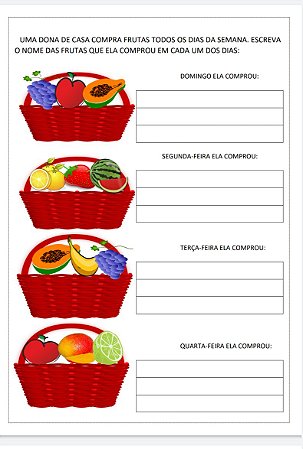 Sequência de atividades com lista de frutas em pdf