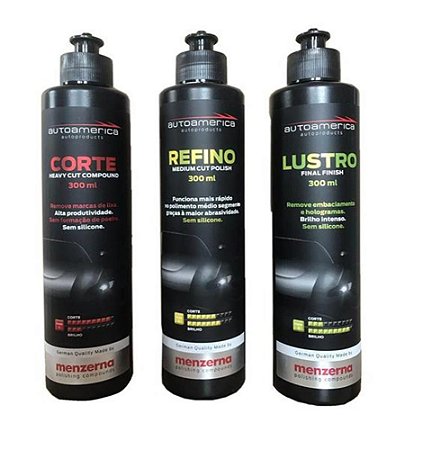 Kit Polimento 300ml Corte Refino Lustro Autoamerica Menzerna
