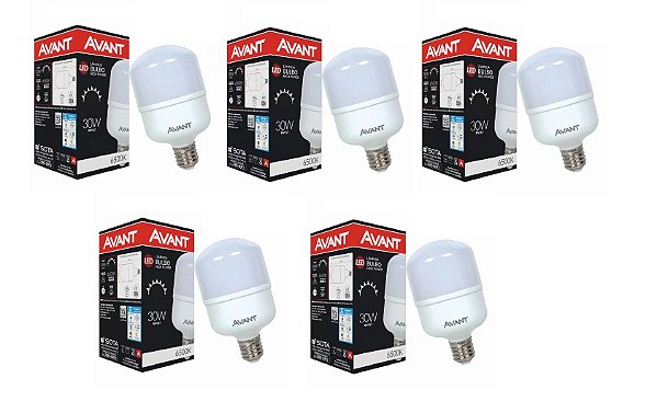 KIT COM 05 LAMPADA LED 30W BIVOLT E27 BRANCO FRIO 6.500K