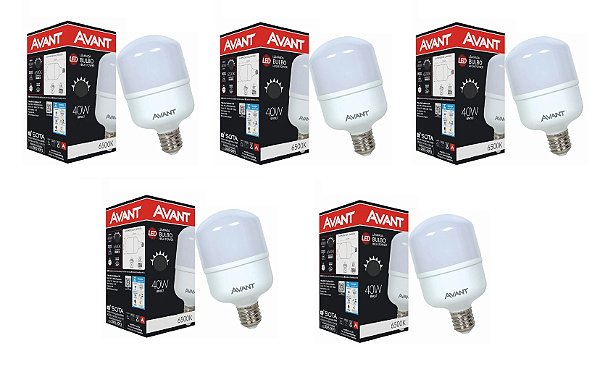 KIT COM 05 LAMPADA LED 40W BIVOLT E27 BRANCO FRIO 6.500K