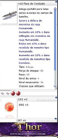 +10 Faca de Combate DES +3 INT +6