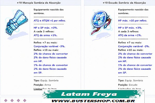 +10 Luva e Escudo Sombrios Absorção