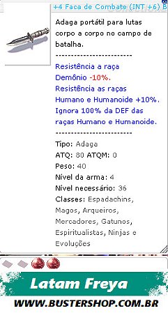 +4 Faca de Combate INT +6 BI