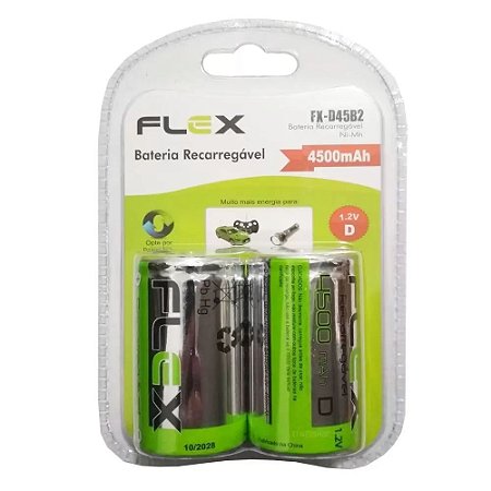 Pilha Recarregável Flex FX-D45B2 1,2V 4500mAH Tipo D Grande