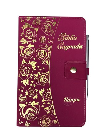 Biblia Carteira Harpa Letra Hipergigante Índice Rosas Pink