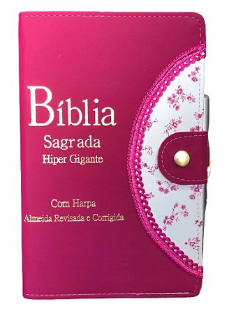 Biblia Carteira Harpa Letra Hipergigante Índice Pink Floral