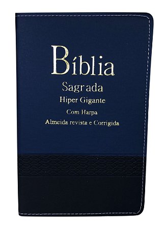Biblia Harpa Letra Hipergigante Indice Bicolor Azul e Preto