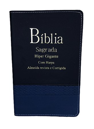 Biblia Harpa Letra Hipergigante Indice Bicolor Preto e Azul