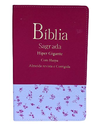 Biblia Harpa Letra Hipergigante Indice Bicolor Pink e Floral