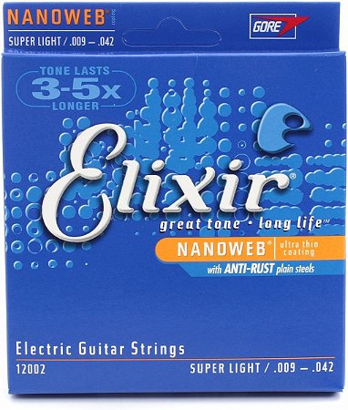 Encordoamento Elixir Para Guitarra Nanoweb 009 Light Leve