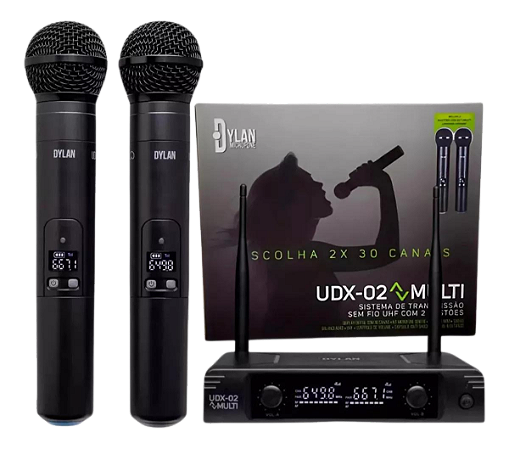 Microfone Sem Fio Dinâmico Dylan Sistema 2 Canais UDX 02 UHF