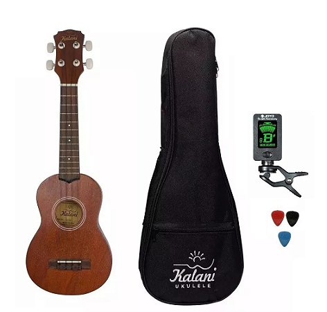 Kit Ukulele Acústico Kalani Series Capa Bag Afinador Palheta