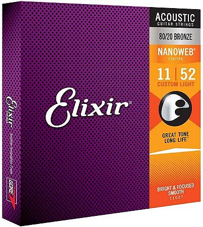Encordoamento Violão de Aço 011 Elixir Custom Light Nanoweb
