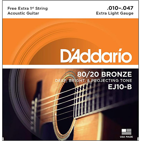Encordoamento Para Violão de Aço D'addarío EJ10-B 80/20