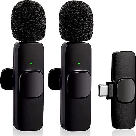 Microfone de lapela Sem Fio Duplo Android e iPhone Tipo-C