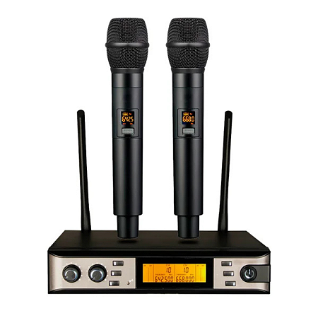 Microfone Sem Fio Duplo Kadosh de Mão UHF Recarregável K402M