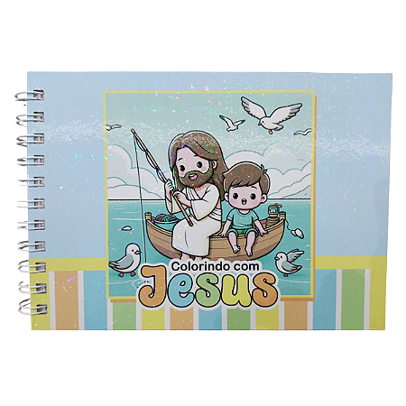 Livro Colorindo Com Jesus Capa Dura Holográfico Azul