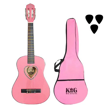 Kit Violão de Nylon Acessórios Rosa Infantil Pink Heart 3/4
