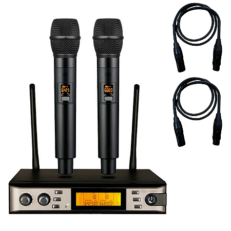 Kit Microfone Sem Fio Duplo Kadosh K402M e 2 Cabos XLR