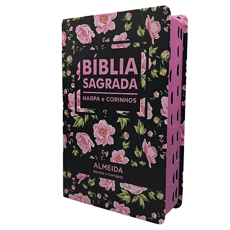 Biblia Sagrada Harpa ARC Flores Rosa Tamanho Grande CPP