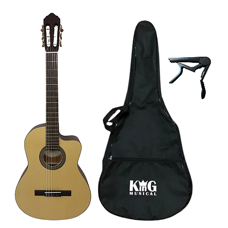 Kit Violão Nylon Eletroacústico Cort AC120CE Capa Capotraste