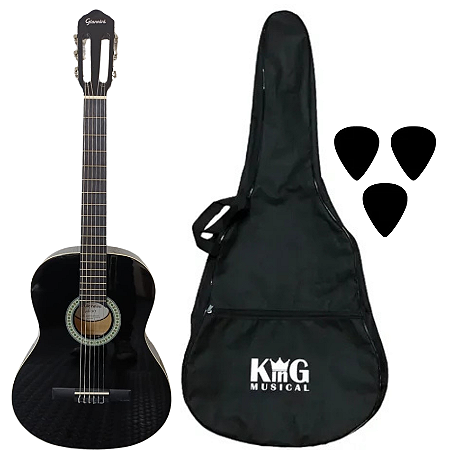 Kit Violão Nylon Giannini Start N14 BK Preto Capa e Palhetas