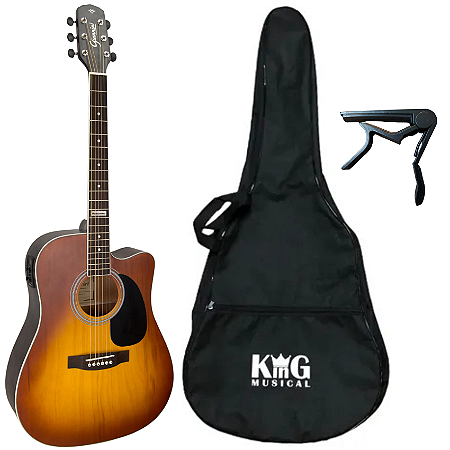 Kit Violão Giannini Eletroácustico Aço GF1D Capa Capotraste