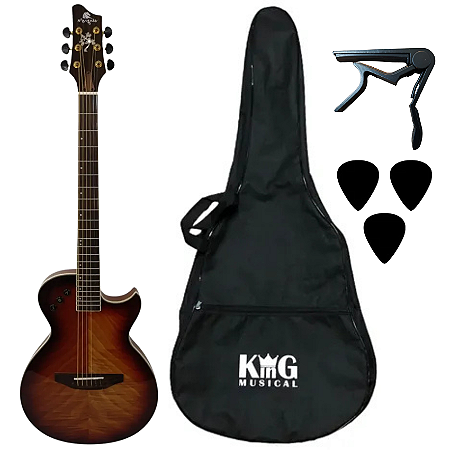Kit Violão Aço Eletroacústico Marquês Tigrado Va09 Acessório