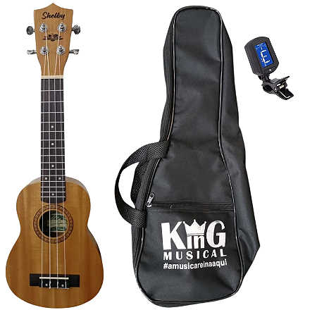 Kit Ukulele Soprano Shelby SU21M STNT Em Mogno Capa Afinador