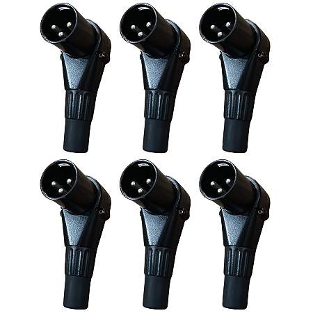 Kit 6 Plug XLR Macho Em L 90 Graus Profissional King Musical
