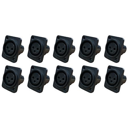 Kit 10 Plug XLR Femea Painel Plástico King Musical