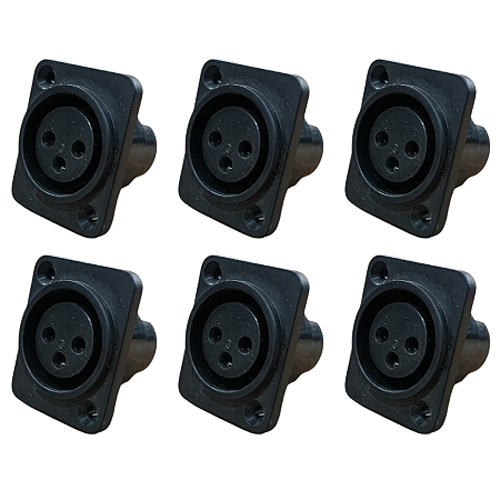 Kit 6 Plug XLR Femea Painel Plástico King Musical