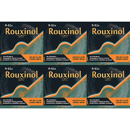 Kit 6 Encordoamento Violão Nylon Rouxinol R53A Preto/Dourado