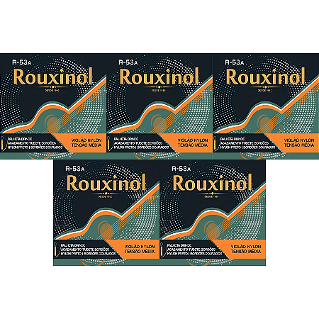 Kit 5 Encordoamento Violão Nylon Rouxinol R53A Preto/Dourado