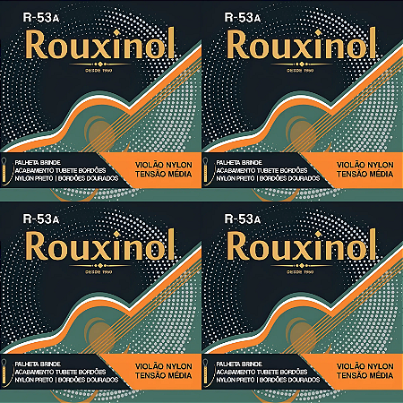 Kit 4 Encordoamento Violão Nylon Rouxinol R53A Preto/Dourado