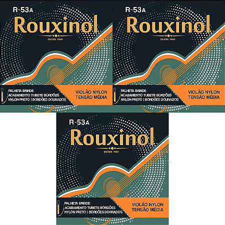 Kit 3 Encordoamento Violão Nylon Rouxinol R53A Preto/Dourado