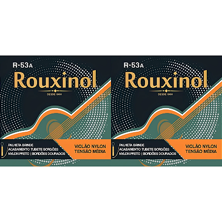 Kit 2 Encordoamento Violão Nylon Rouxinol R53A Preto/Dourado