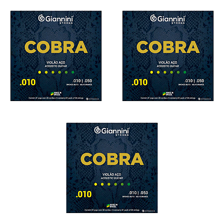 Kit 3 Encordoamentos Giannini Cobra Violão Aço 010 GEEFLE