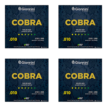 Kit 4 Encordoamentos Giannini Cobra Violão Aço 010 GEEFLE
