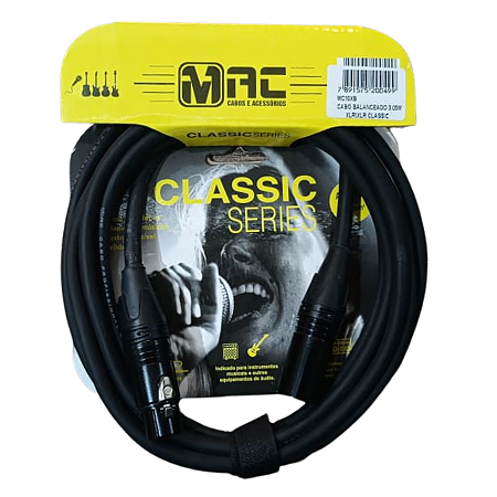 Cabo XLR Fêmea + XLR Macho Balanceado 3.05 Metros Mac MC10XB