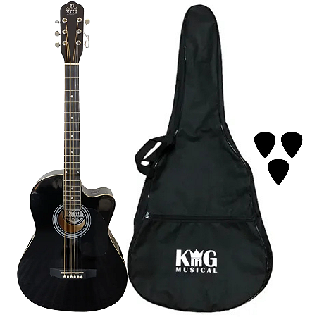 Kit Violão Aço Acústico Preto Myth MT39SC Black Capa Palheta