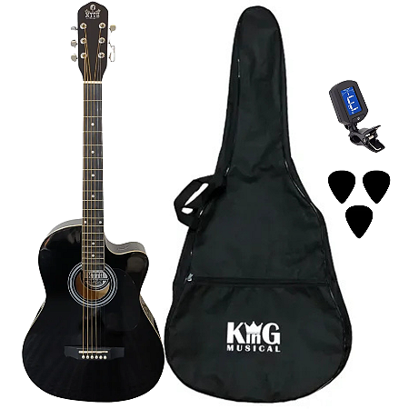 Kit Violão Aço Acústico Preto Myth MT39SC Black Acessórios