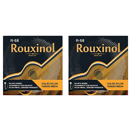Kit 2 Encordoamentos Violão Nylon Rouxinol R58 Tensão Média