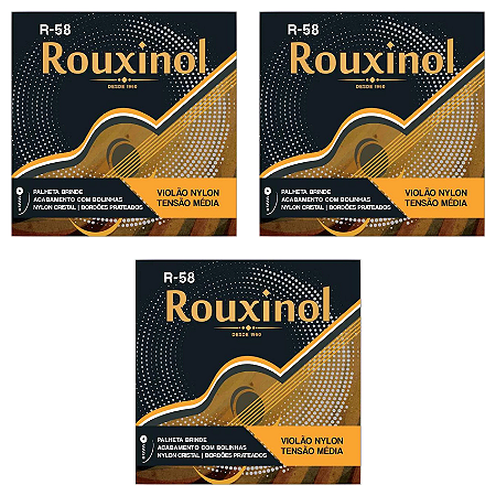 Kit 3 Encordoamentos Violão Nylon Rouxinol R58 Tensão Média